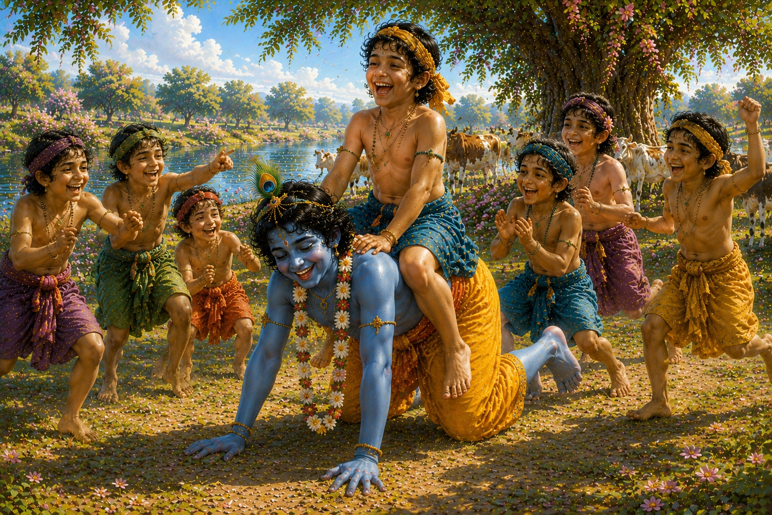 Krishna Playing with the Gopas on the Banks of Yamuna Maa
