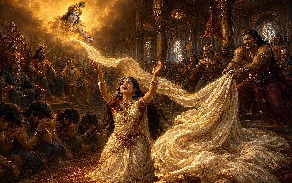 Draupadi calling to Shree Krishna during the disrobing episode