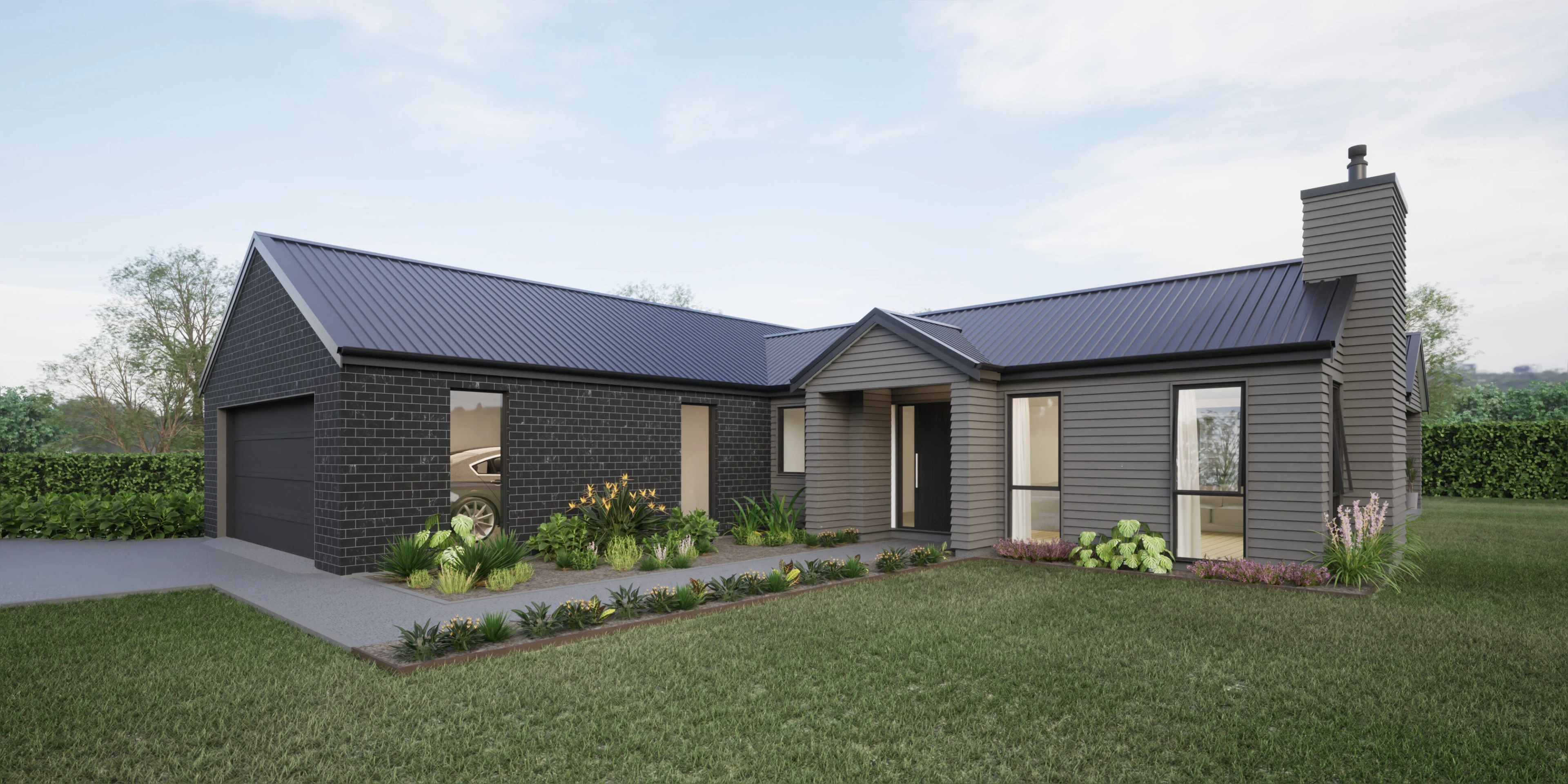 four bedroom house with gable roof and grey cladding