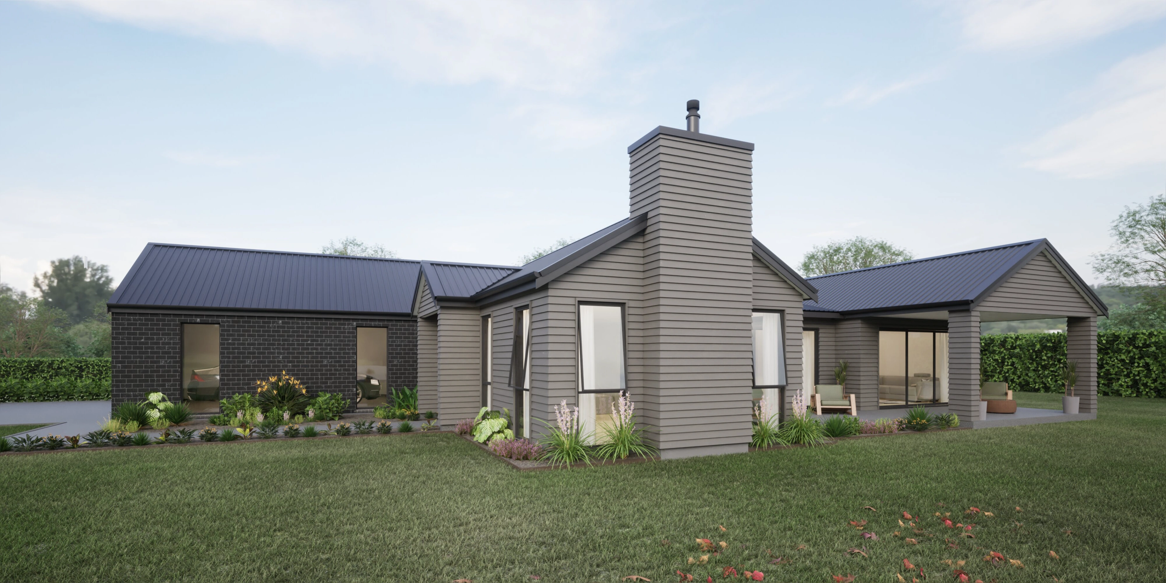 four bedroom house plan and outdoor living area