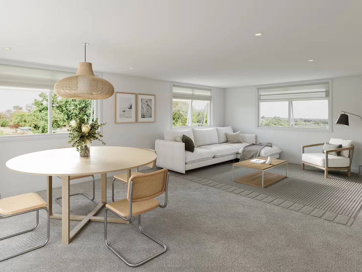 modern dining area and open plan living 
