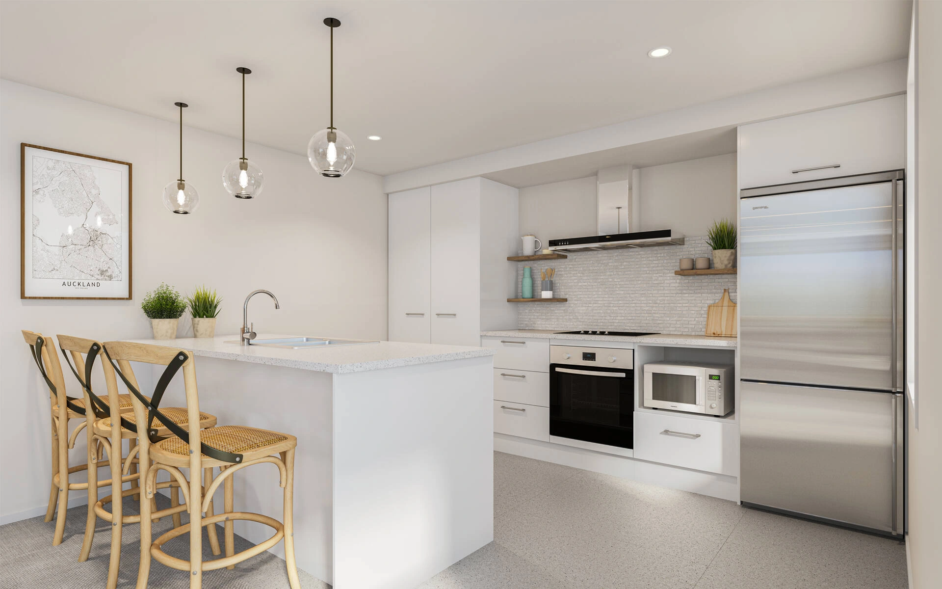spacious modern kitchen with large island