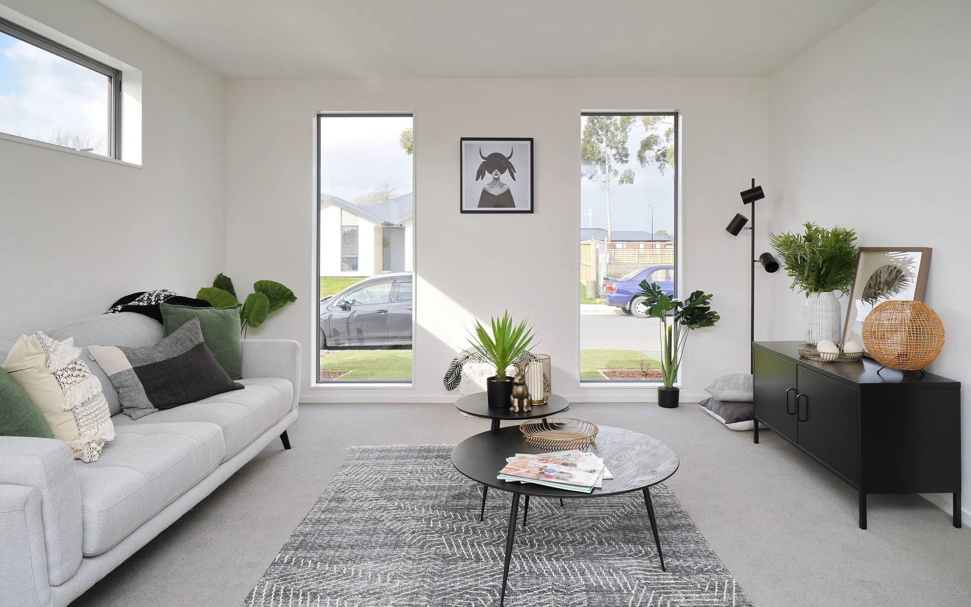 living room with lounge and media area