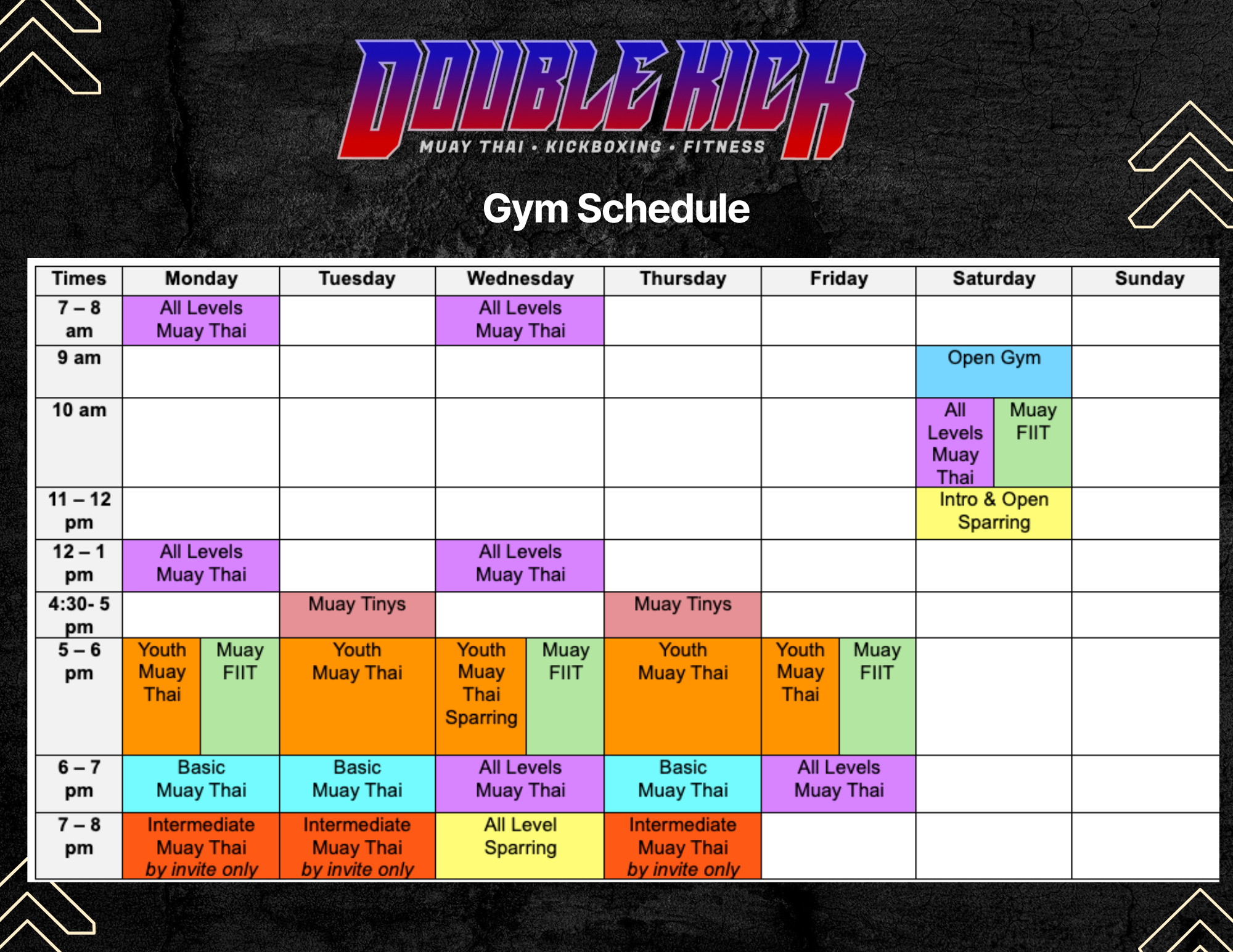 Schedule for double kick