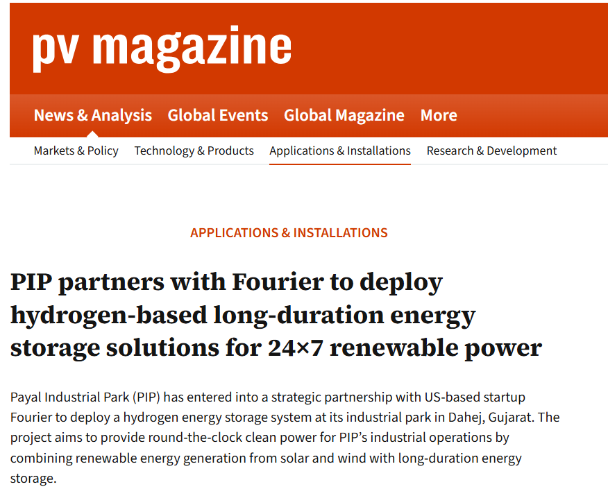 PIP partners with Fourier to deploy hydrogen-based long-duration energy storage