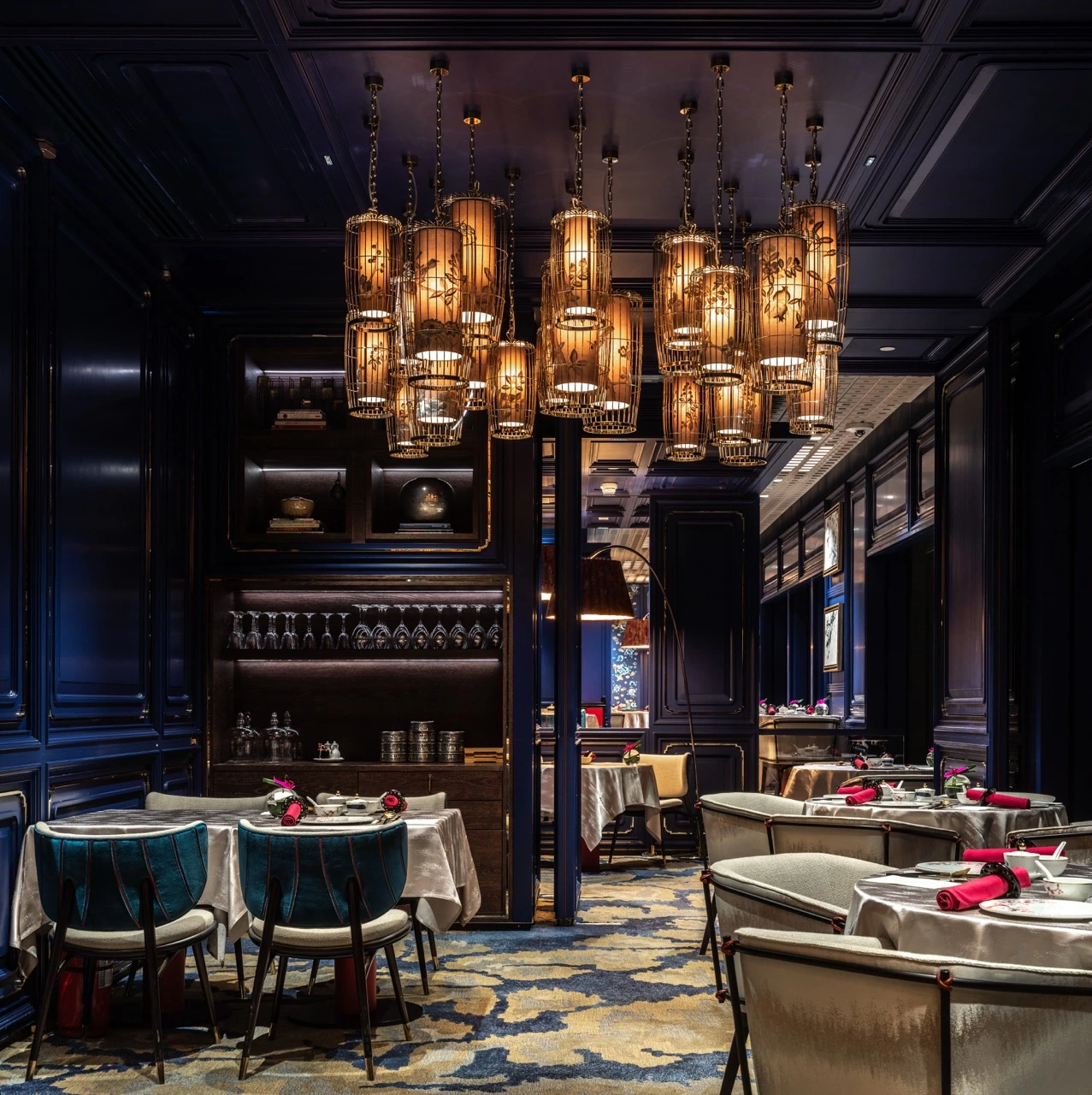 shot of Main Dining area of Man Wah at Mandarin Oriental Hong Kong