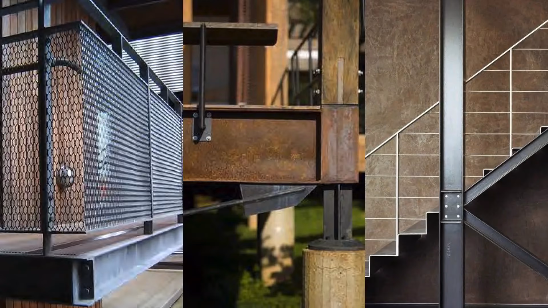 Industrial detail references for Hyatt Centric City Centre Kuala Lumpur: perforated steel mesh, rusted steel beams and steel stair framing