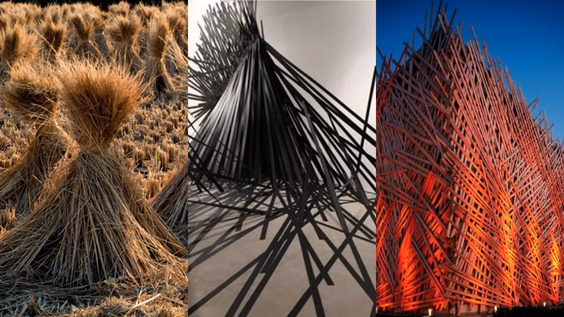 Concept research for Strawfire, Emirates Palace Abu Dhabi: rice straw sheaves and straw-inspired sculptural installations