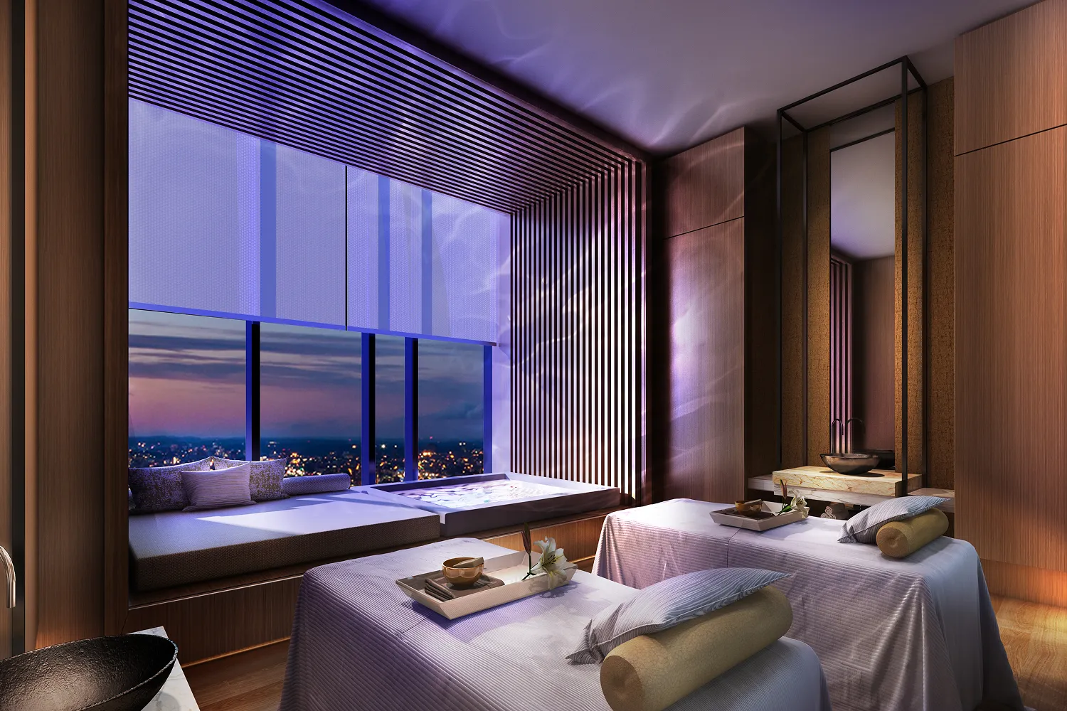 Rendering of a spa treatment room at Hyatt Regency Hengqin with a daybed alcove