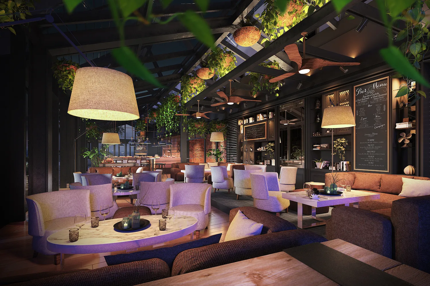 Rendering of lounge seating at The Loft rooftop bar, Hyatt Regency Hengqin