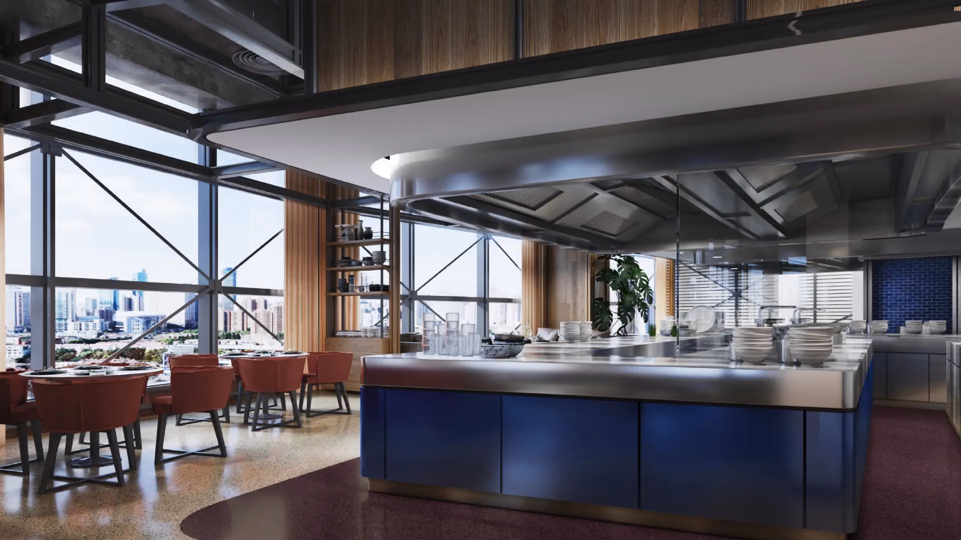 Rendering of Fishermen's Pavilion all-day dining at Thompson Shanghai Expo