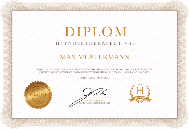 Das Hypnose Palacios Zertifikat für Hypnosetherapeut/in VSH