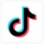 TikTok logo with a black musical note and cyan and red shadows on a white background.