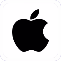 Black Apple logo on a white rounded square background.