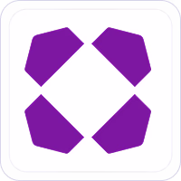 Purple geometric shapes arranged in a circle forming an abstract icon on a white background.