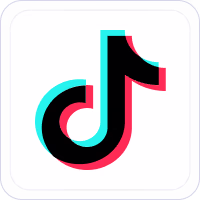 TikTok logo with black note icon and cyan-pink shadow on white background.
