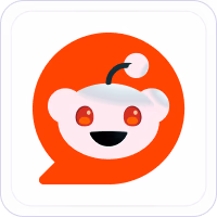 Reddit alien mascot enclosed in an orange chat bubble icon on a white background.