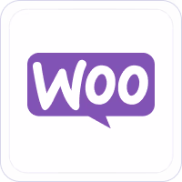 WooCommerce logo in white text inside a purple speech bubble on a white background.