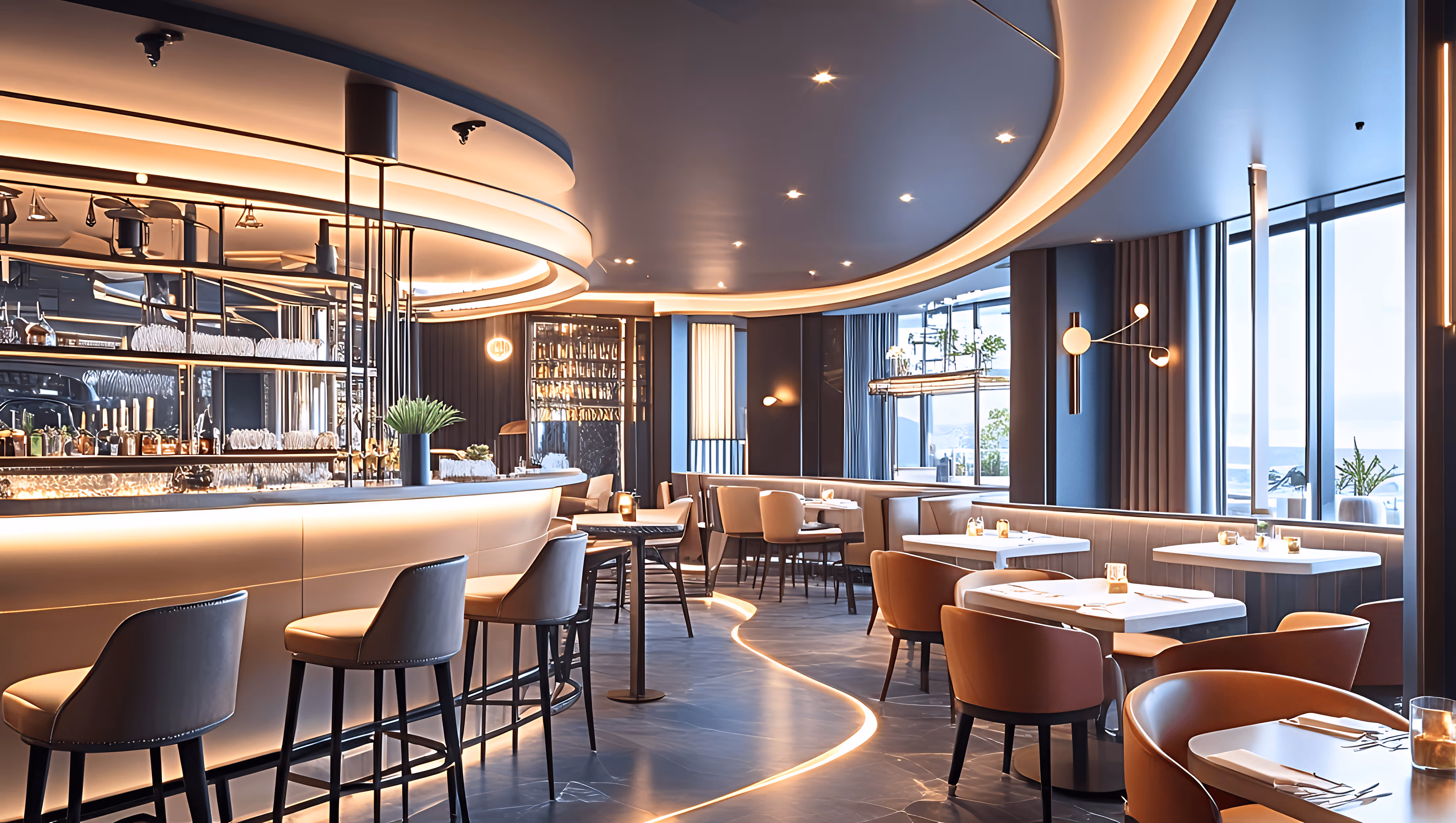 Bar nave da crociera design lusso acciaio illuminazione