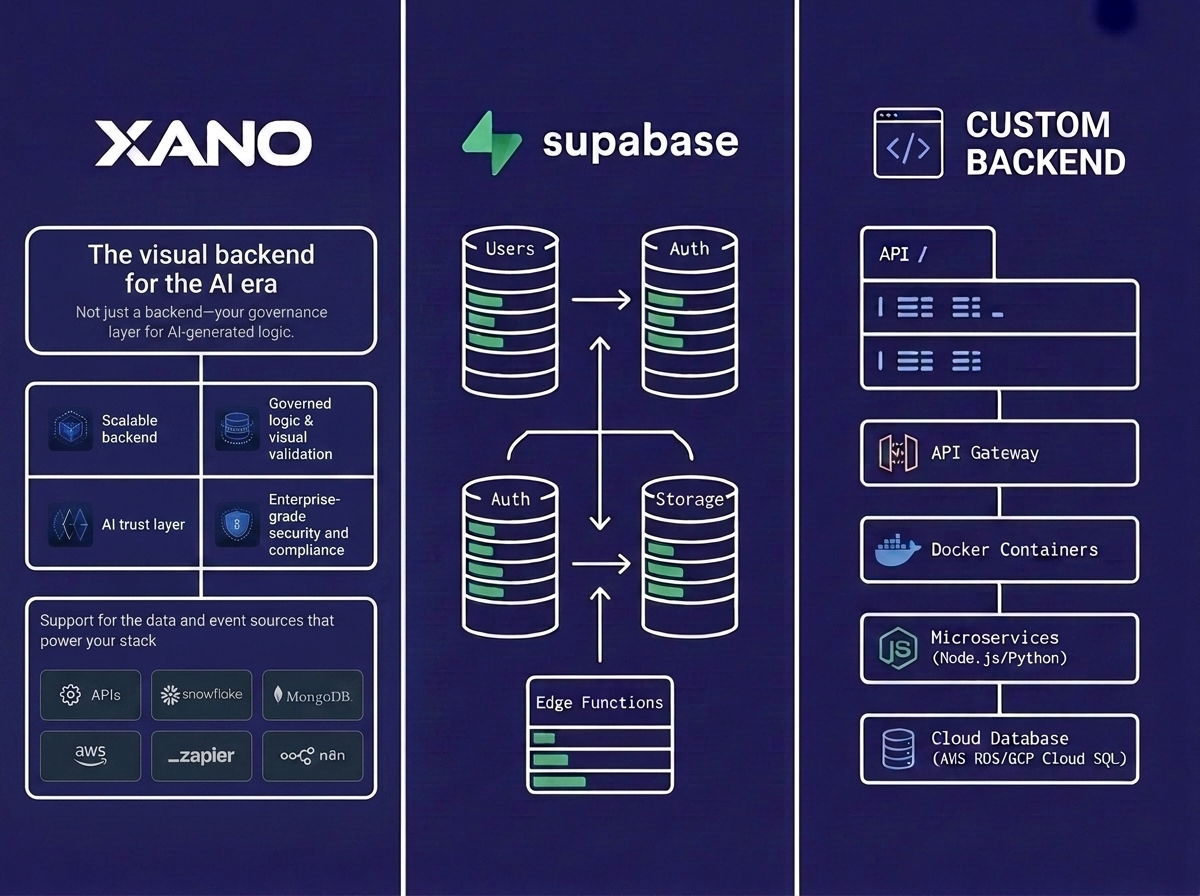 Xano vs Supabase vs Custom Backend: When to Use Each