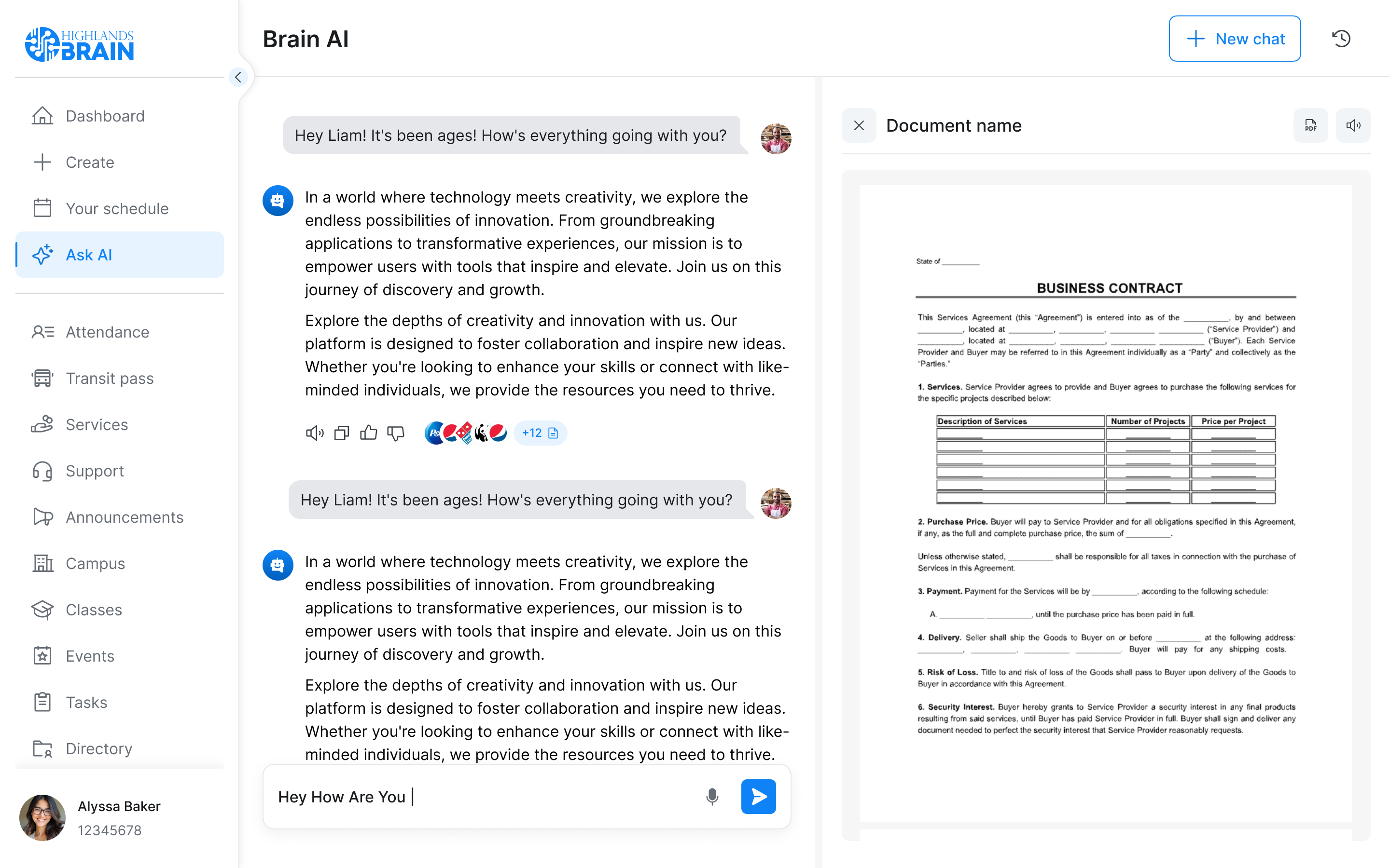 AI Integration dashboard