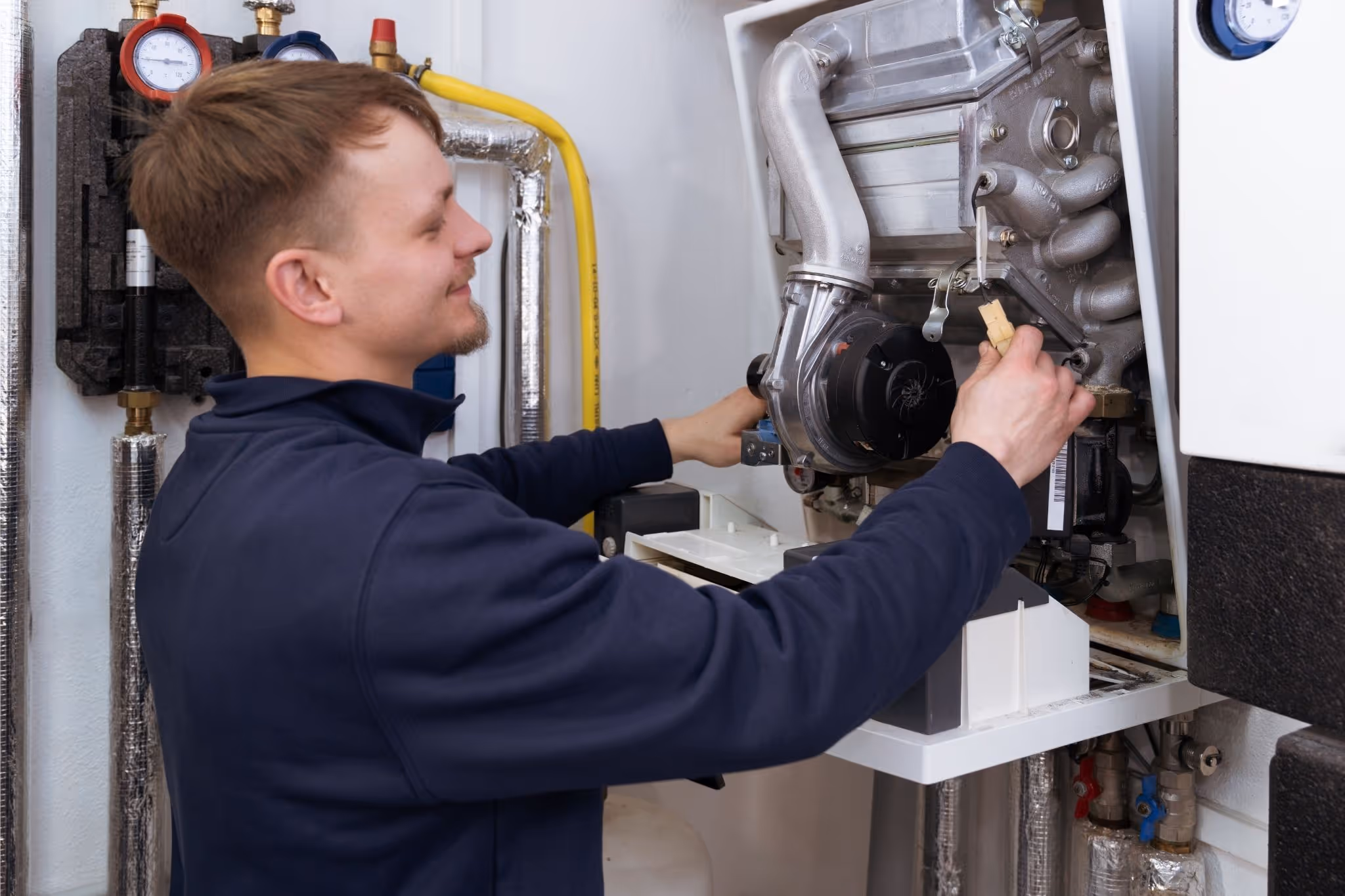 Usinger Mitarbeiter beim Installieren einer SHK-Anlage