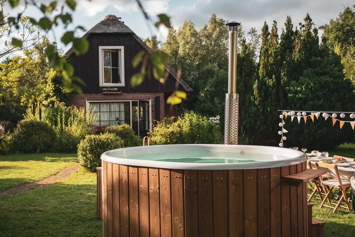 How far should my wood-fired hot tub be from objects?