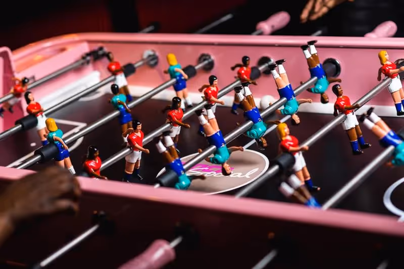 Closeup image of a TOCA Social foosball table