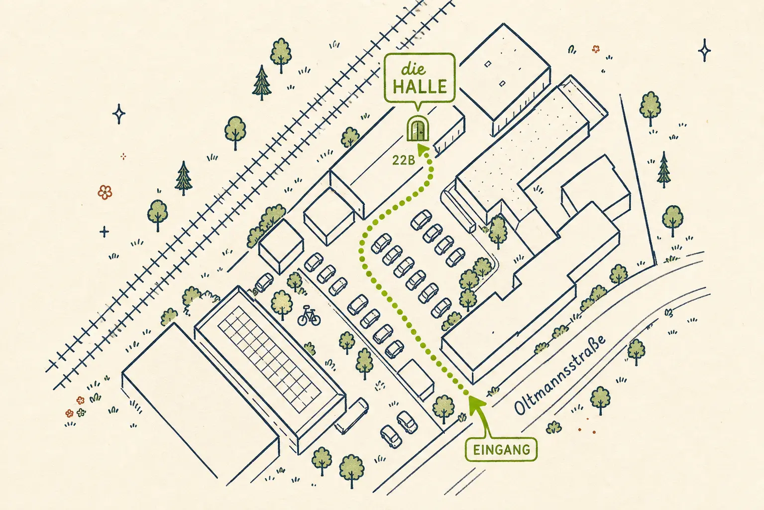 Lageplan der Halle mit Werkstätten in der Oltmannsstraße in Freiburg
