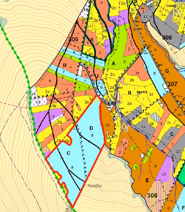 porostní mapa se zákresem hranic ostrova