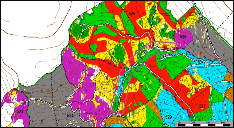 porostní mapa se zákresem hranic ostrova přírody