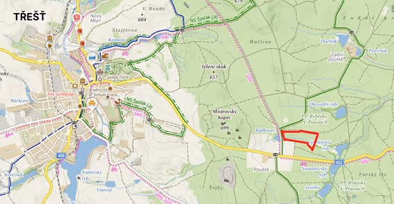 porostní lesnická mapa LHC Špičák se zákresem hranic ostrova
