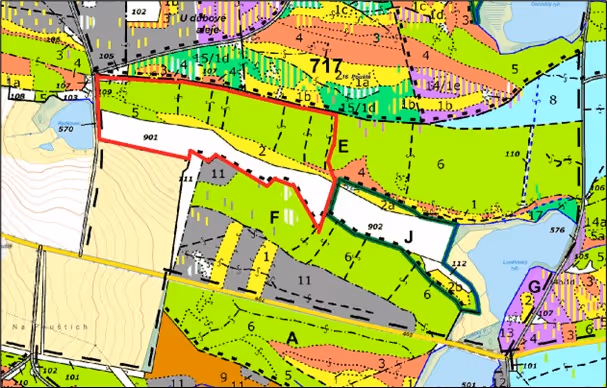 porostní lesnická mapa LHC Špičák se zákresem hranic ostrova