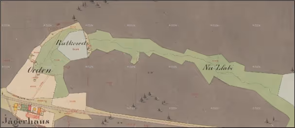 historická mapa potoka v původním korytě (před rokem 1964)