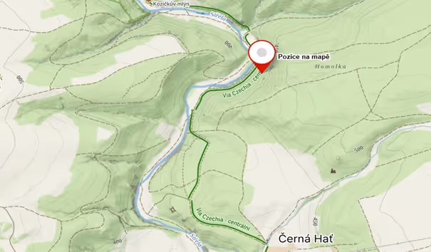 turistická mapa se zákresem bodu demonstrujícím umístění lokality v rámci ČR 