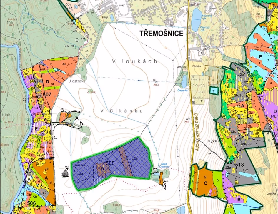 lesnická mapa se zákresem hranic ostrova