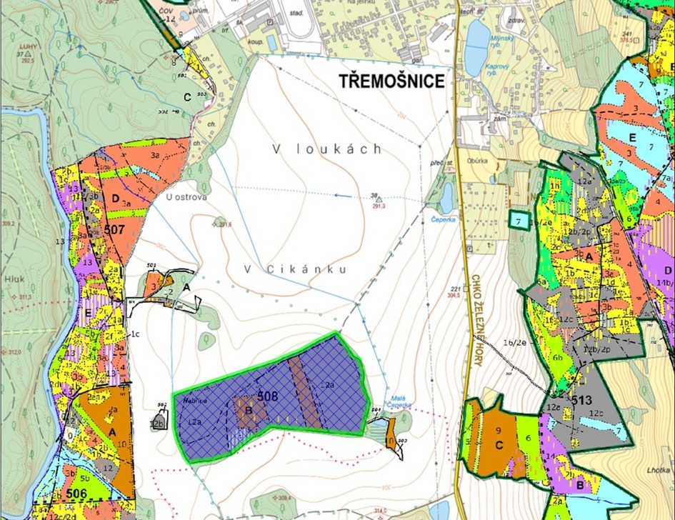 lesnická mapa se zákresem hranic ostrova