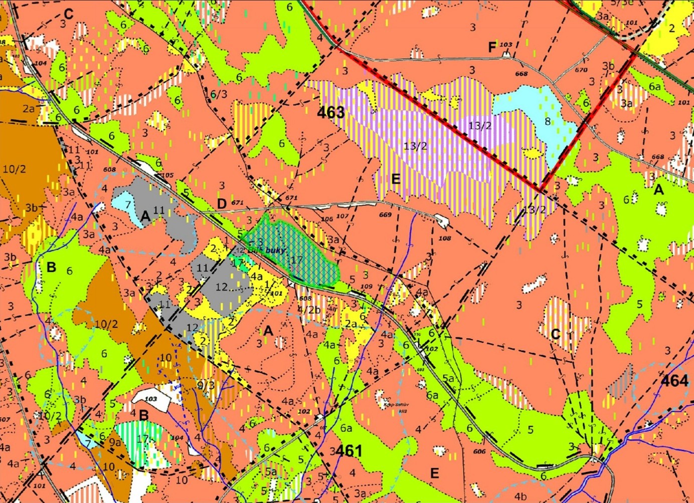 porostní lesnická mapa se zákresem hranic ostrova
