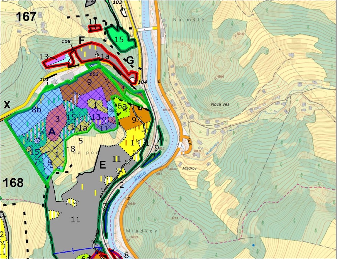 porostní lesnická mapa se zákresem hranic ostrova