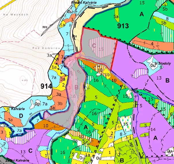 lesnická porostní mapa se zákresem hranic ostrova