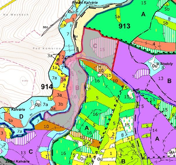lesnická porostní mapa se zákresem hranic ostrova