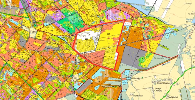 porostní lesnická mapa LHC Dolní Hvozd se zákresem hranic ostrova