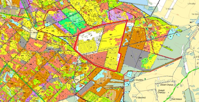 porostní lesnická mapa LHC Dolní Hvozd se zákresem hranic ostrova
