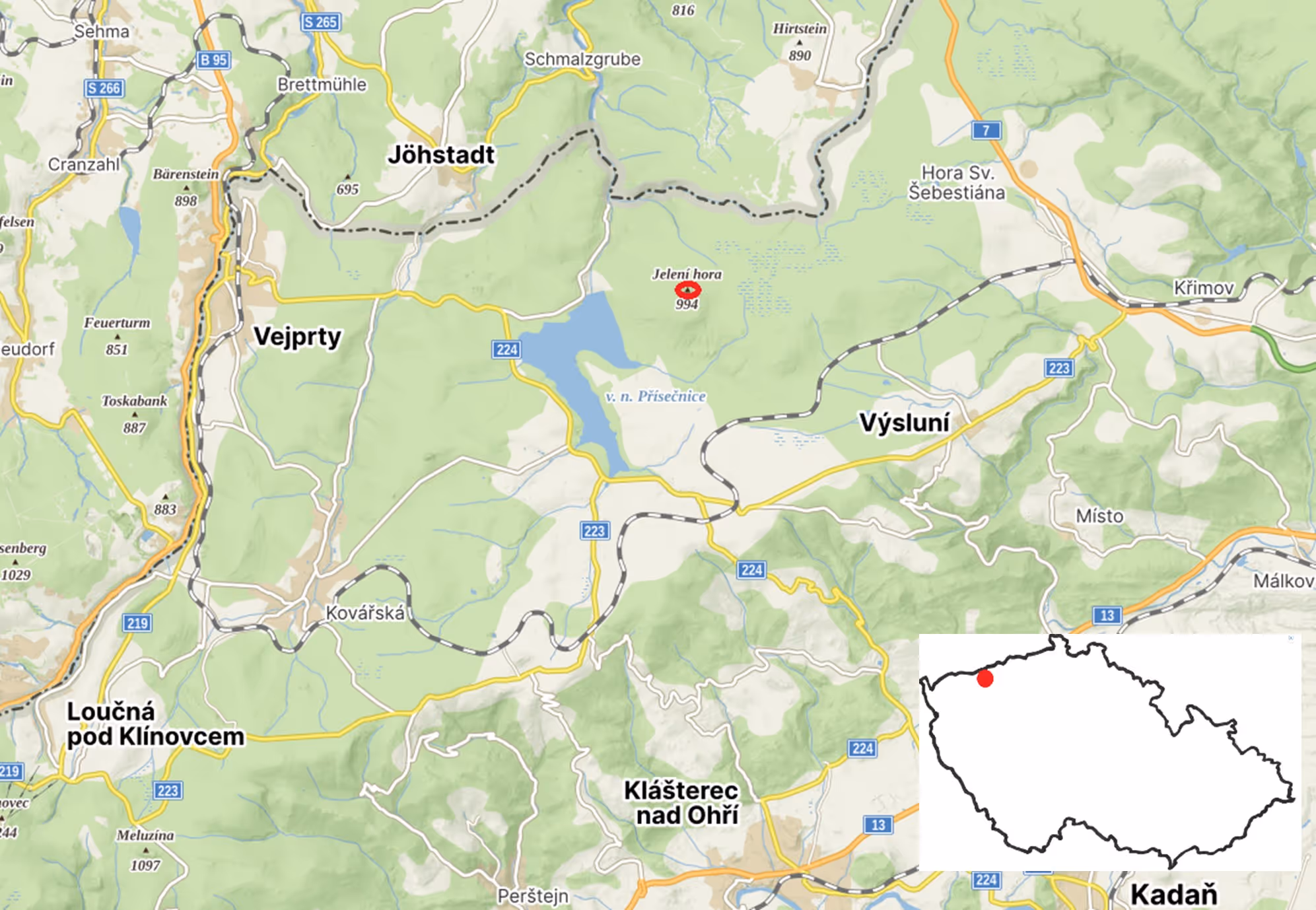 porostní lesnická mapa LHC Klášterec se zákresem hranic ostrova