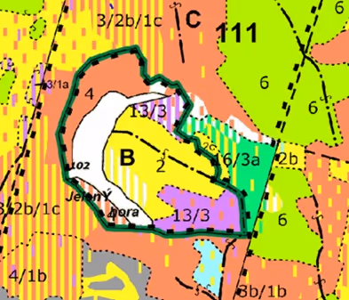 porostní lesnická mapa LHC Klášterec se zákresem hranic ostrova