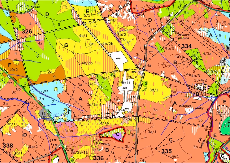 porostní lesnická mapa se zákresem hranic ostrova