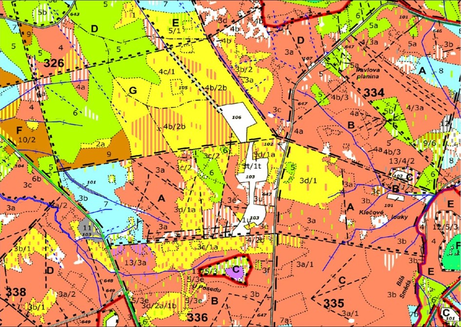 porostní lesnická mapa se zákresem hranic ostrova