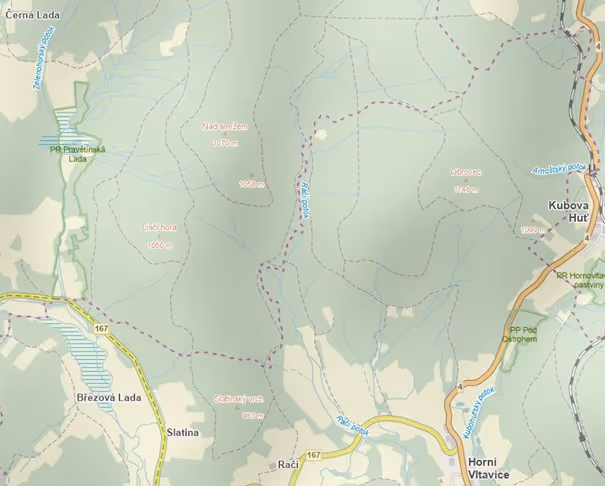 porostní lesnická mapa LHC Vimperk se zákresem hranic ostrova