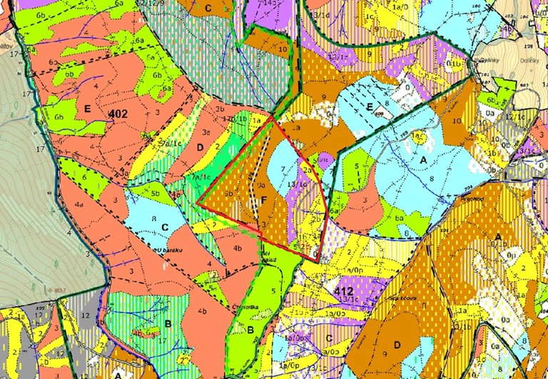 porostní lesnická mapa se zákresem hranic ostrova