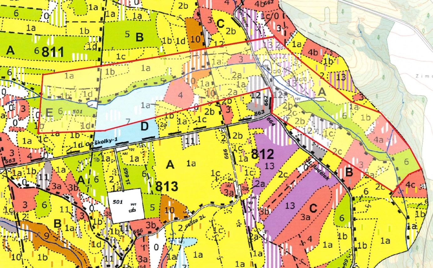 porostní lesnická mapa LHC Rožnov se zákresem hranic ostrova přírody